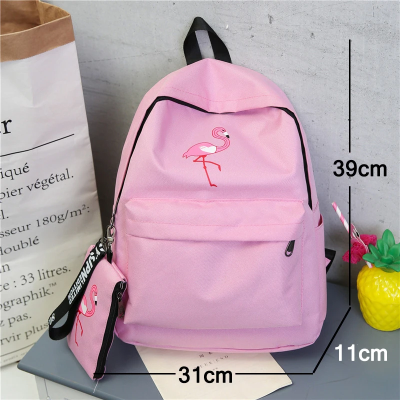 Модные холщовые школьные ранцы с принтом фламинго для девочек, милые рюкзаки для учеников и студентов, вместительные сумки