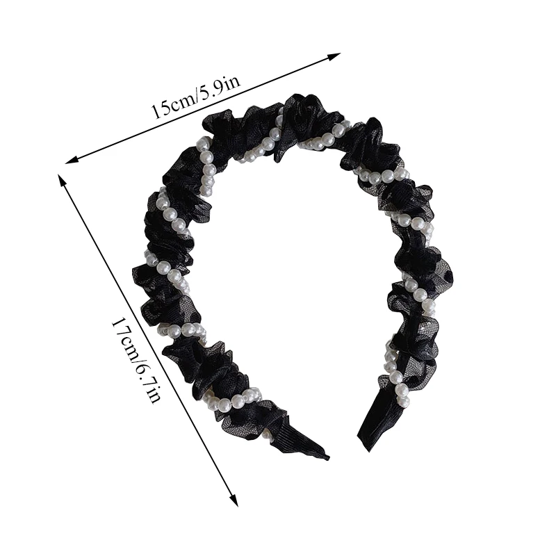 

New Stylish Girls Elegant Imitation Pearls Hairband White Black Lace Headband Women Hair Hoop Middle Hair Accessories Wholesale