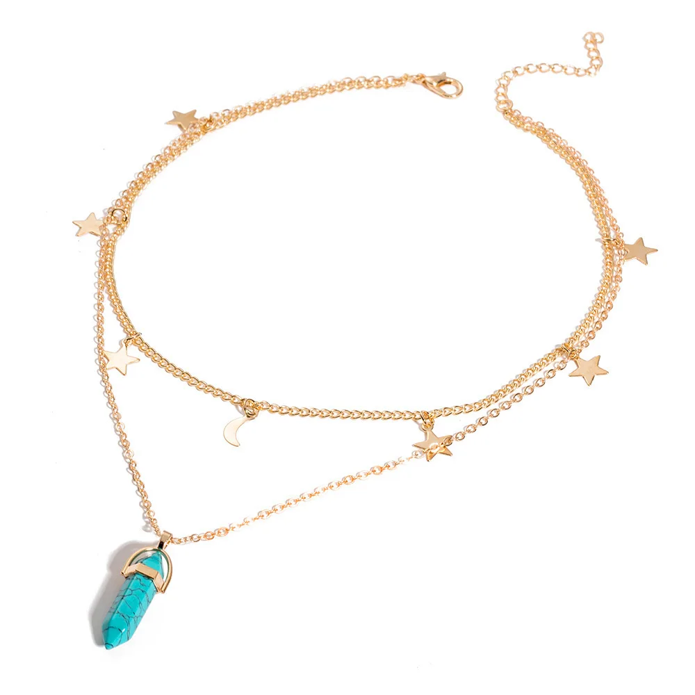 

Fashionable And Contracted European And American Women Necklace Moon Hexagon Pendant Spring Hot New Sales