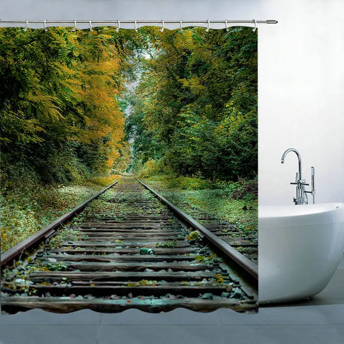 Розовая мультяшная занавеска для душа из полиэстера с изображением цветущего