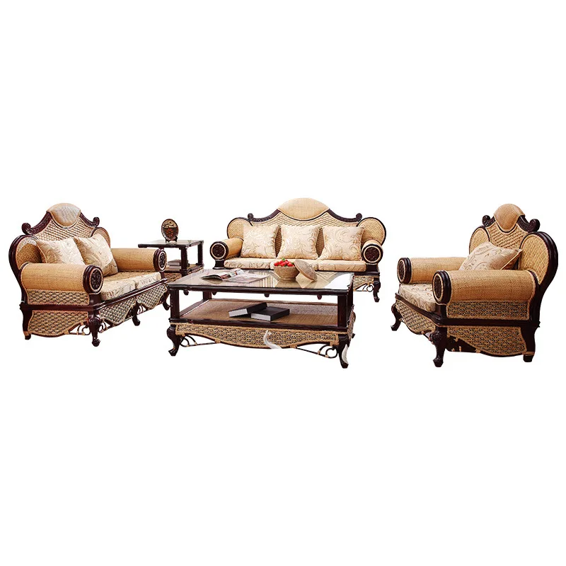 Плетеный диван Villa 2021 длинный трехместный из натурального ротанга мебель для