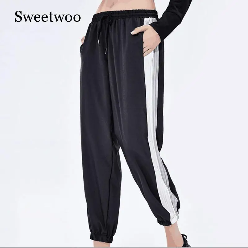 Новинка 2019 спортивные брюки контрастных цветов для девушек женские свободные