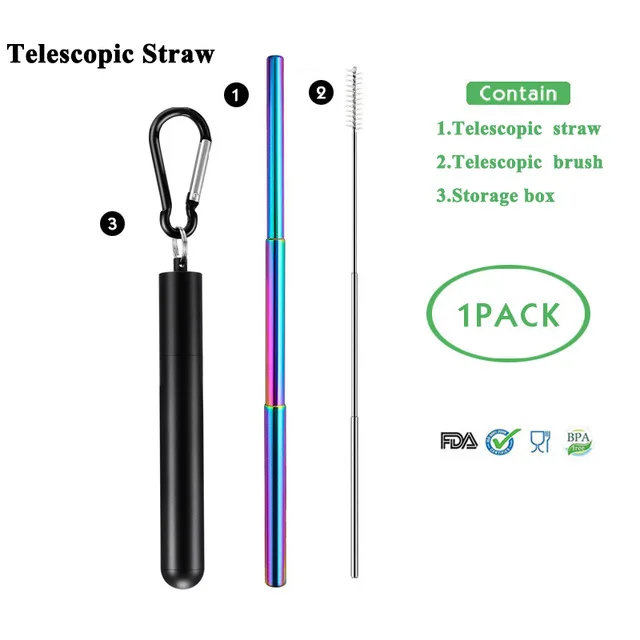 T-straw 10 Телескопическая металлическая соломенная Складная многоразовая солома портативная соломка из нержавеющей стали с чехлом и щеткой для путешествий на открытом воздухе - Цвет: T-straw 10