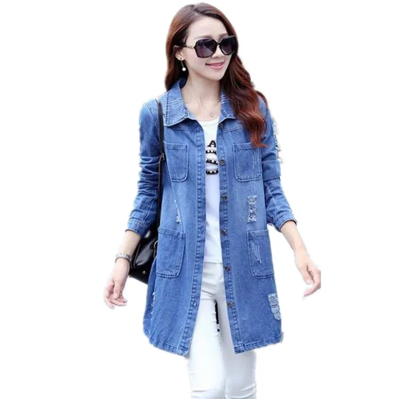 Женская джинсовая куртка средней длины повседневная Однорядная Свободная из