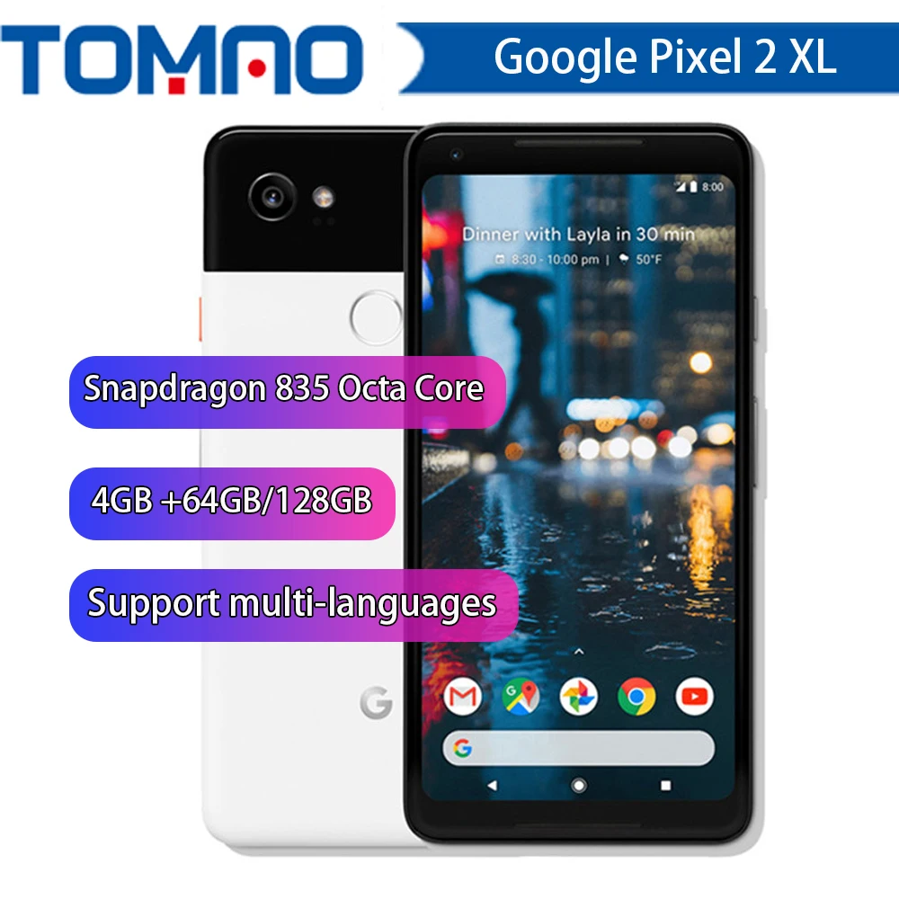 Original Unlocked Google Pixel 2 XL 6.0'' inch Octa Core Single sim 4G LTE Android cellphone 4GB RAM 64GB 128GB ROM smartphone |