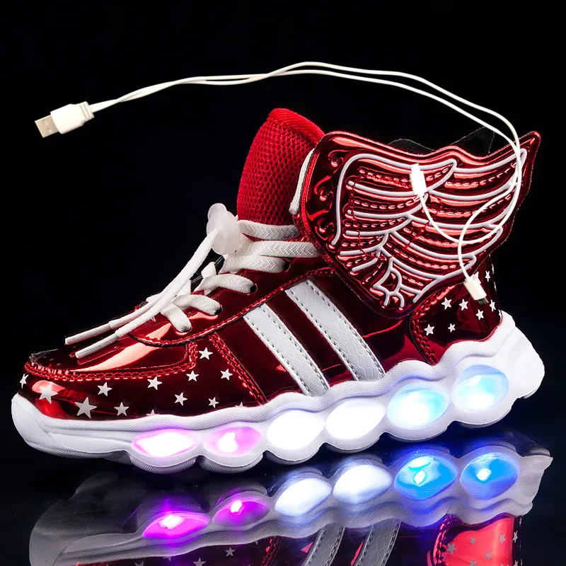 

Kids Light up Shoes with wing Children Led Shoes Boys Girls Glowing Luminous Sneakers USB Charging Boy Fashion Shoes 25-37