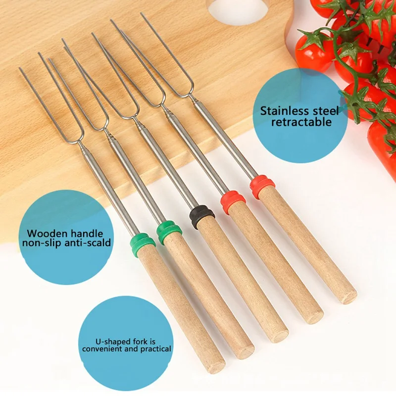 Палка для барбекю телескопическая деревянная из нержавеющей стали вилка обжарки