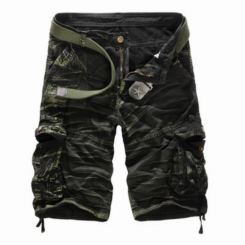 

New 2020 Multi-pocket Men Cargo Shorts Casual Loose Short Pant Solid Camo Military Summer Knee Length Plus Size Shorts