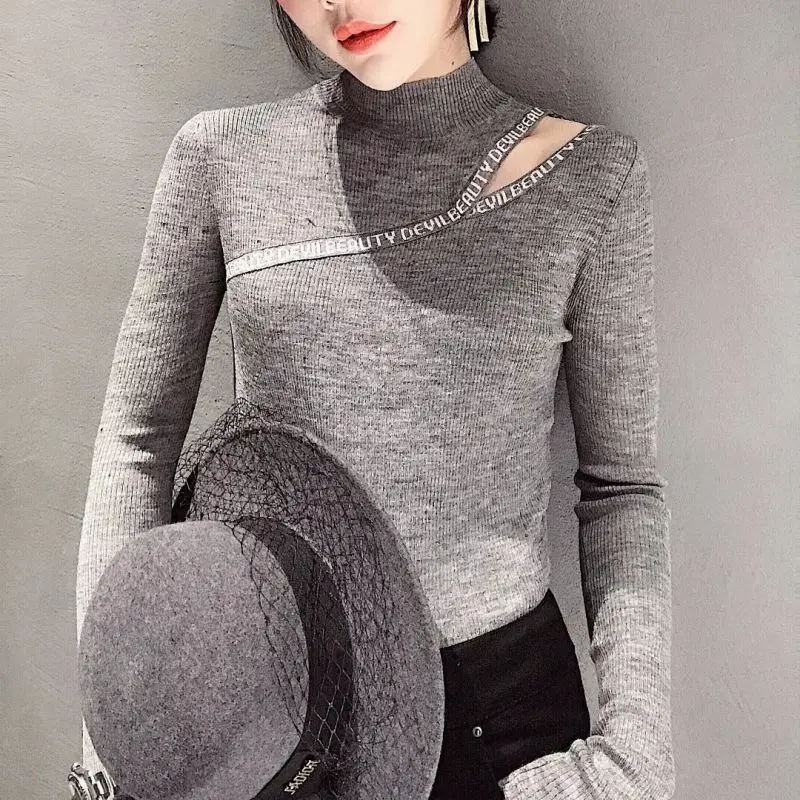 Женская рубашка женская трикотажная Сексуальная футболка Водолазка белая с