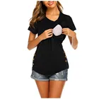 Женская футболка для кормления грудью, Одежда для беременных, летние однотонные топы с круглым вырезом и коротким рукавом для кормления, Одежда для беременных
