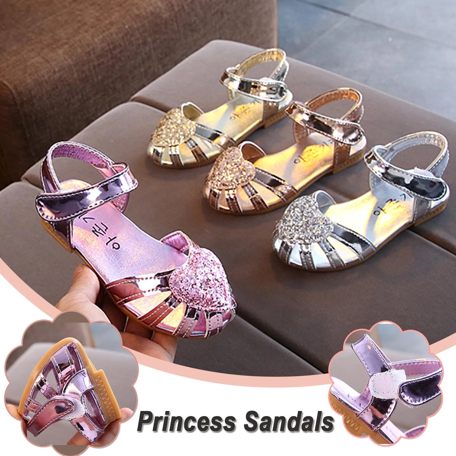 

ISHOWTIENDA Children Kids Girls Sandals Princess Heart Hollow Cut-outs Roman Beach Shoes Сандали Детские Девочка Girls Sandals