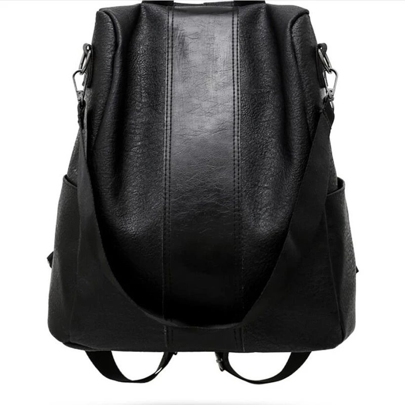 

Female Anti-Theft Backpack Classic Pu Leather Solid Color Backpack Black Fashion Shoulder Bag Large Capacity Multifunction Pack