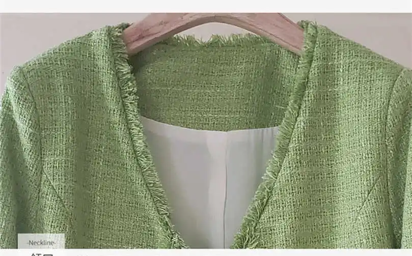 

Women's Style France elegant green V-neck Tweed jackets cpat B408