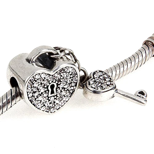 Подходит для браслетов Pandora оригинальный 925 пробы Серебряное сердце замок и