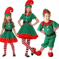 halloween boys girls kid costume elf santa claus attached hat shoes clothes green parent child sets top pants christmas