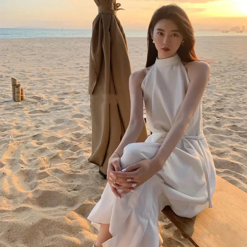 

Новинка 2021, летнее платье без рукавов в Корейском стиле, женские повседневные Элегантные приталенные белые вечерние платья, женское шикарн...