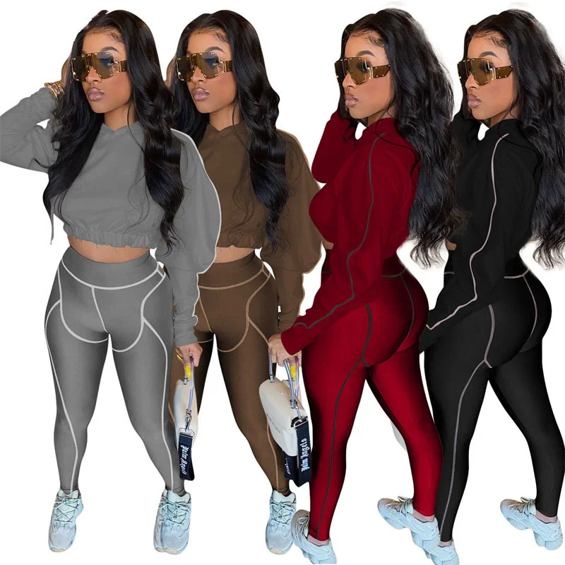 

Cutubly 2 Two Piece Trousers Suit 2021 Autumn Jogger Pants Set Tracksuit Legging Pant Long Sleeve Hooded Shirt Sets For Women