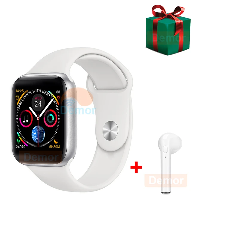 White Earphone DEMOR IWO 8 умные часы серии 4 монитор сердечного ритма подключение 44 мм умные часы для Apple iPhone samsung Android телефон наушники подарок - Цвет: White Earphone