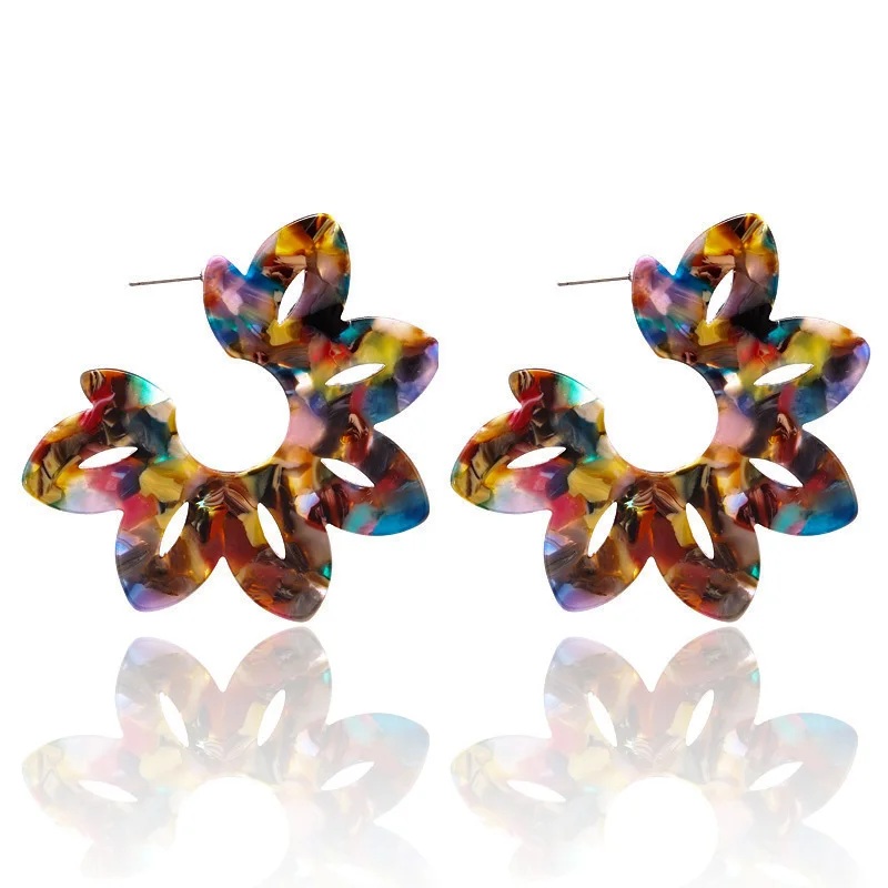 Хит продаж богемные Разноцветные серьги гвоздики из смолы с большим цветком