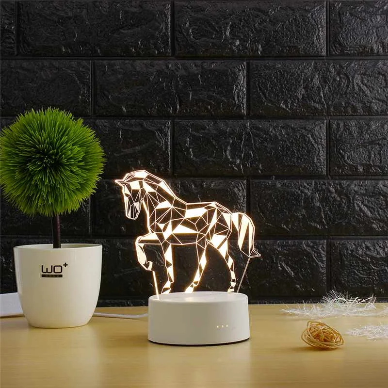 White Horse ARILUX 3D пластина креативная Светодиодная лампа 3D светодиодный оригинальная Ночная подсветка Иллюзия Ночная лампа 3D иллюзия Настольная лампа для дома декоративная - Цвет: White Horse