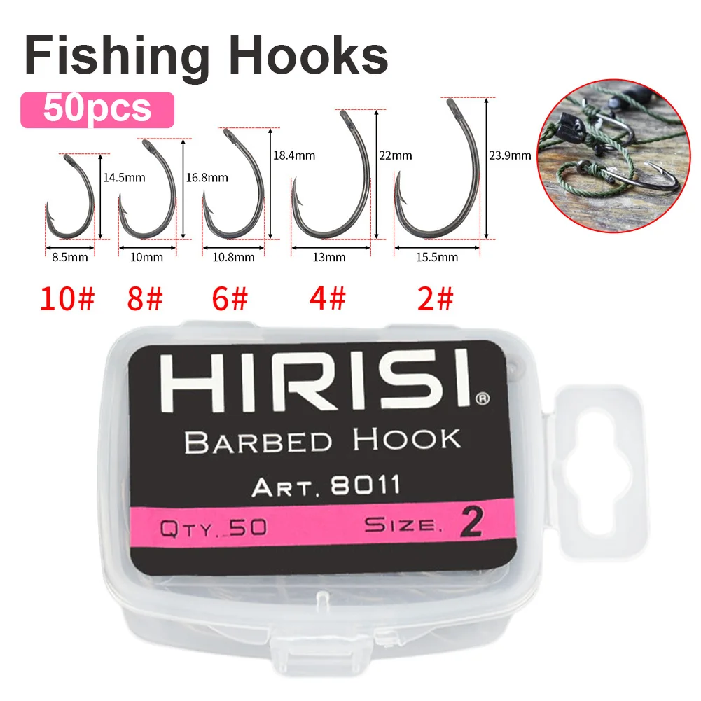 

50PCS Portable Fishhooks 5 Sizes Carbon Steel Barb Hooks Carp Fishing Hooks for Freshwater Saltwater with Plastic Box Portable