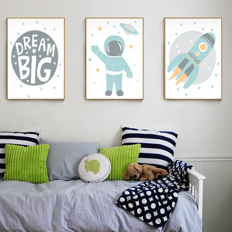 Детский Настенный холст картина космонавтом космическая ракета большой плакат в