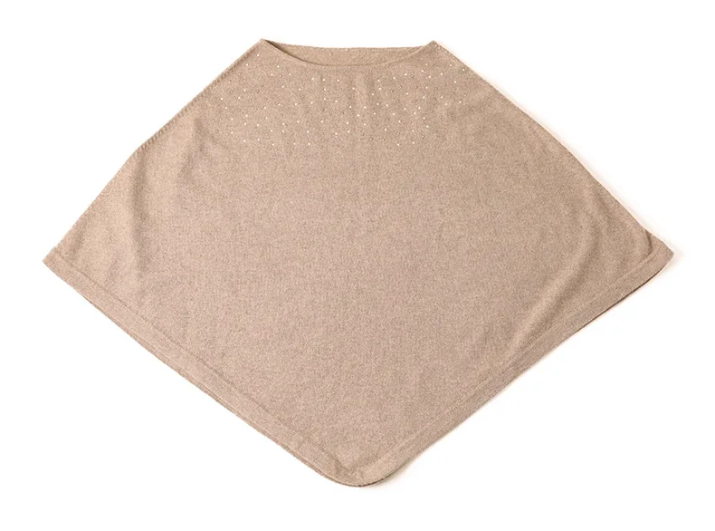 

KMS New pure cashmere knitted cape with hot pearl sequins for warmth and fashion 95*75cm/205g
