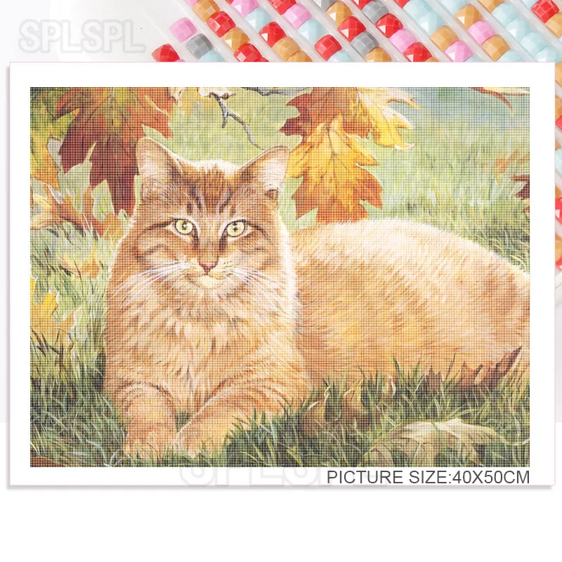 

Diamond Painting Funny Animals Orange Cat Chinese Pastoral Cat Raccoon Cat Cute Domestic Pet Oil Painting Style Home Decor Mural