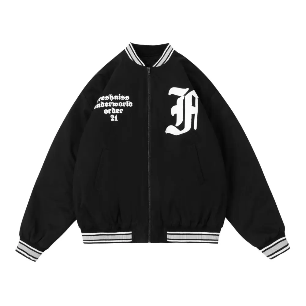 

Stripe Baseball Bomber Jackets Casual Cotton Padded Zipper Thick Warm Coats Winter MensTops Outwear
