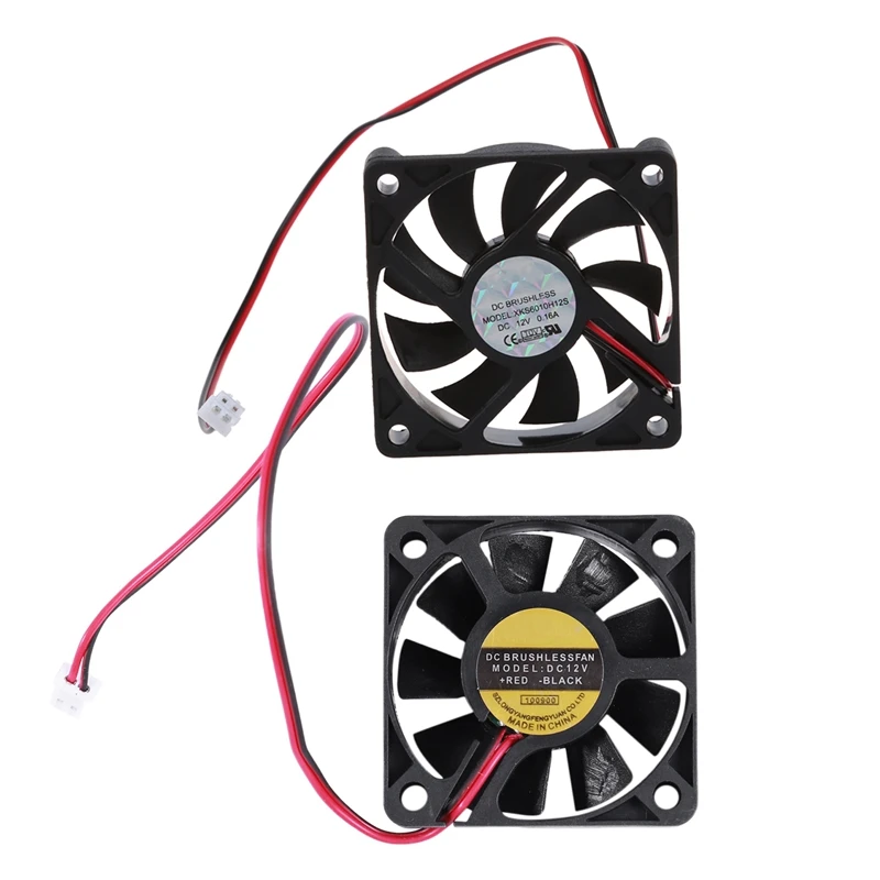 

2 Pcs 5010 DC 12V 2Pin Brushless Cooling Fan 0.1A 50Mm & 0.16A 60Mm