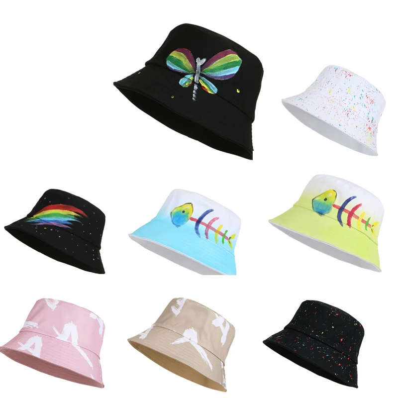 

Men's and Women's Summer Bucket Hat Tie-dye Printing Cotton Artist Sun Hat Men's Panama High-quality Outdoor Fisherman Hat