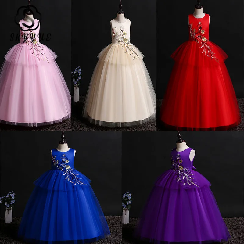 Детское платье с круглым вырезом без рукавов аппликацией|Цветочные платья для