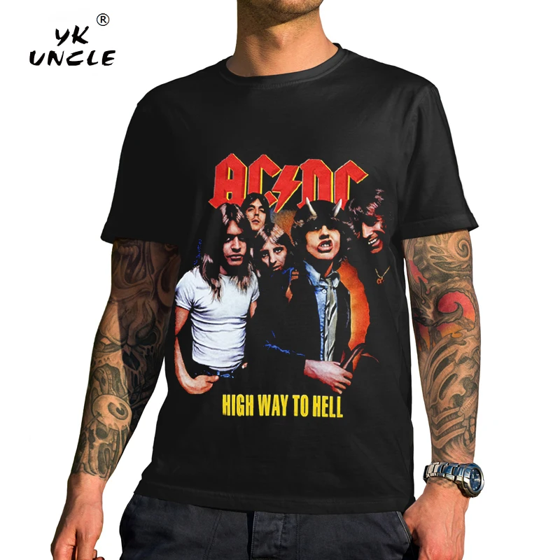 YK UNCLE брендовая мужская/женская футболка из хлопка AC/DC, рок-группа acdc, летняя мужская однотонная черная свободная футболка, топы