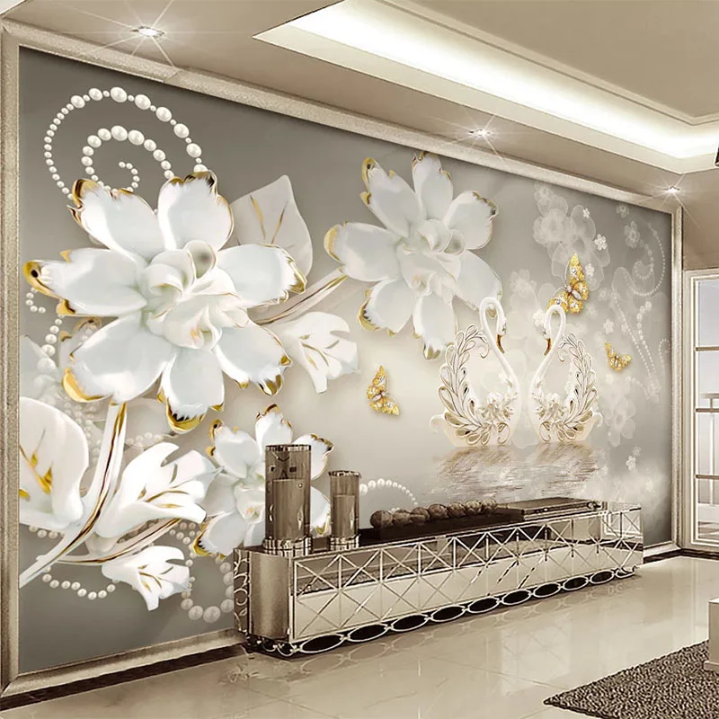 Пользовательские Настенные обои 3D рельеф Лебединое озеро ювелирные изделия