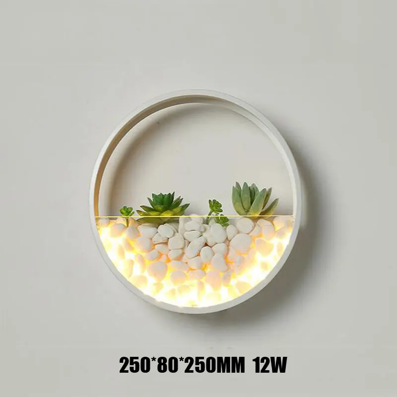 Round-white WECUS) Скандинавское моделирование растений настенный светильник, прикроватная лампа для спальни, креативное растение декоративный настенный светильник - Цвет абажура: Round-white