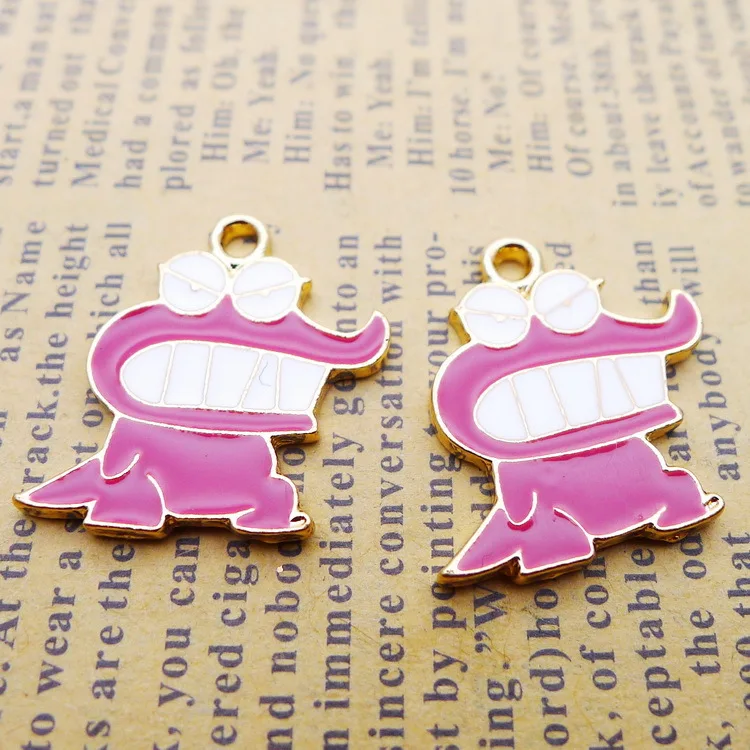 

10Piece/Lot 18*22mm Cute Alloy Enamel Pink Dinosour Charms For Jewelry Making DIY Findings Handmade Craft Pendant