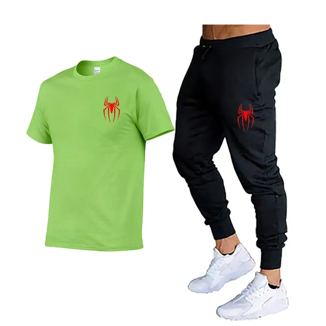

2021 hot brand men's T-shirt and pants two-piece suit, men's sports pants, sports T-shirt, fashion spider print, hip-hop suit