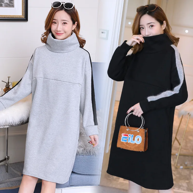 Теплое флисовое платье для беременных корейская мода бархатное кормления грудью