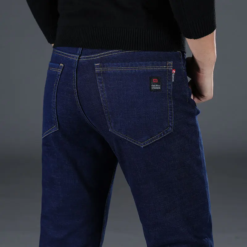 2021 new jeans men's silk cotton straight barrel loose high-waisted mid-life business casual men's trousers jeans high belt