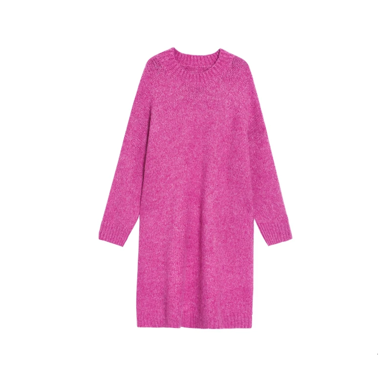 

Korean Long Sleeve Round Neck Zise Thick Knitwear Women Dress Loose Warm Blue Sweater Dresses 5 Color Pullovers Knitted