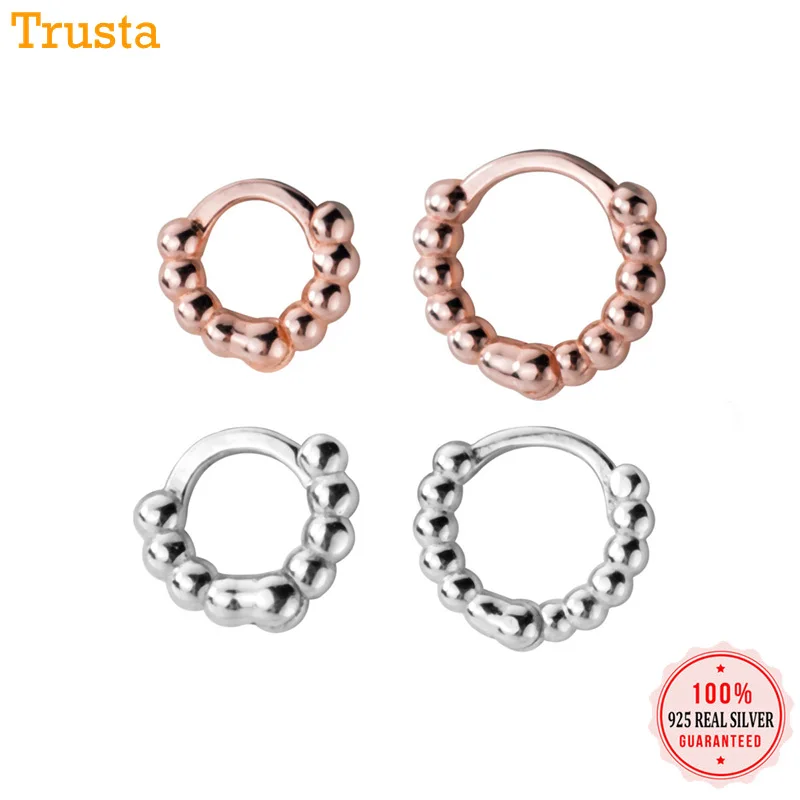 Trusta 925 пробы серебряные серьги-кольца серьги-манжеты для женщин модные маленькие бусины украшения серебряные оптом DS1494