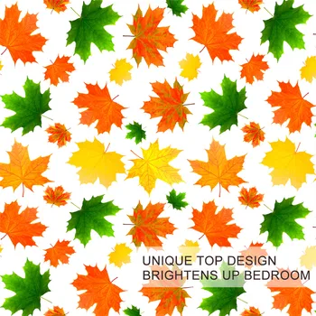BlessLiving Maple Leaf Bedding Set Colorful Bedspread Fall Autumn Tree Leaves Duvet Cover Yellow Orange Green Watercolor Bed Set 3