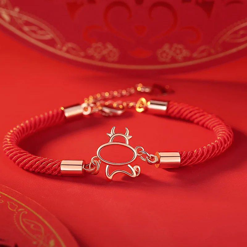 

KOFSAC Fashion 925 Silver Bracelets For Women Lucky Red String Rose Gold 12 Zodiac Cow Bangles Jewelry Cute Girl New Year Gift