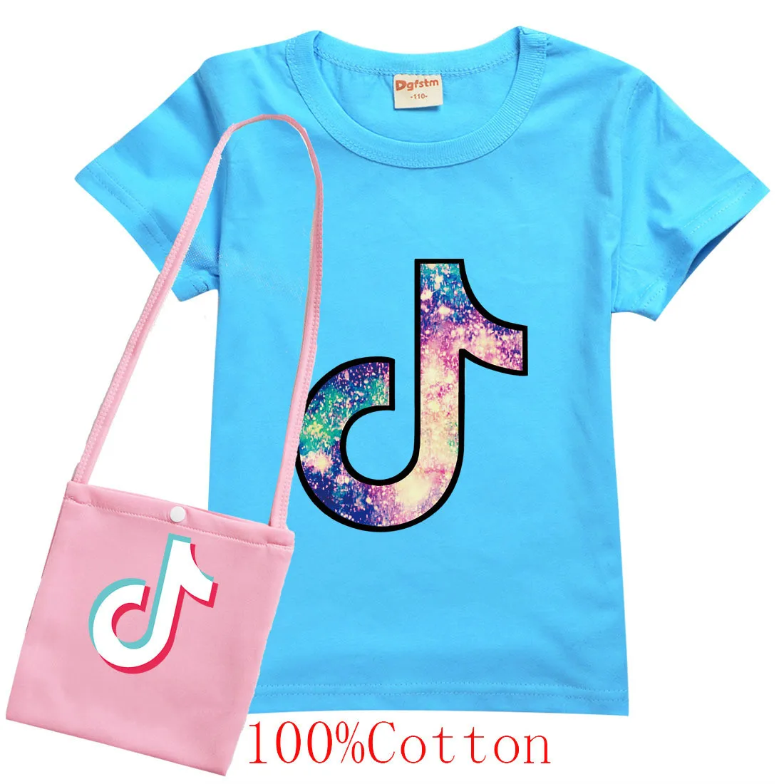 

tkk tokChildren's summer T-shirt boys pure cotton T-shirt + bag set Girls fashion casual short-sleeved toddler tshirt clothe
