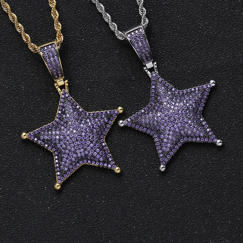 

Hip Hop Claw Setting AAA+ CZ Stone Bling Iced Out Star Pendants Necklaces for Men Rapper Jewelry Drop Shipping