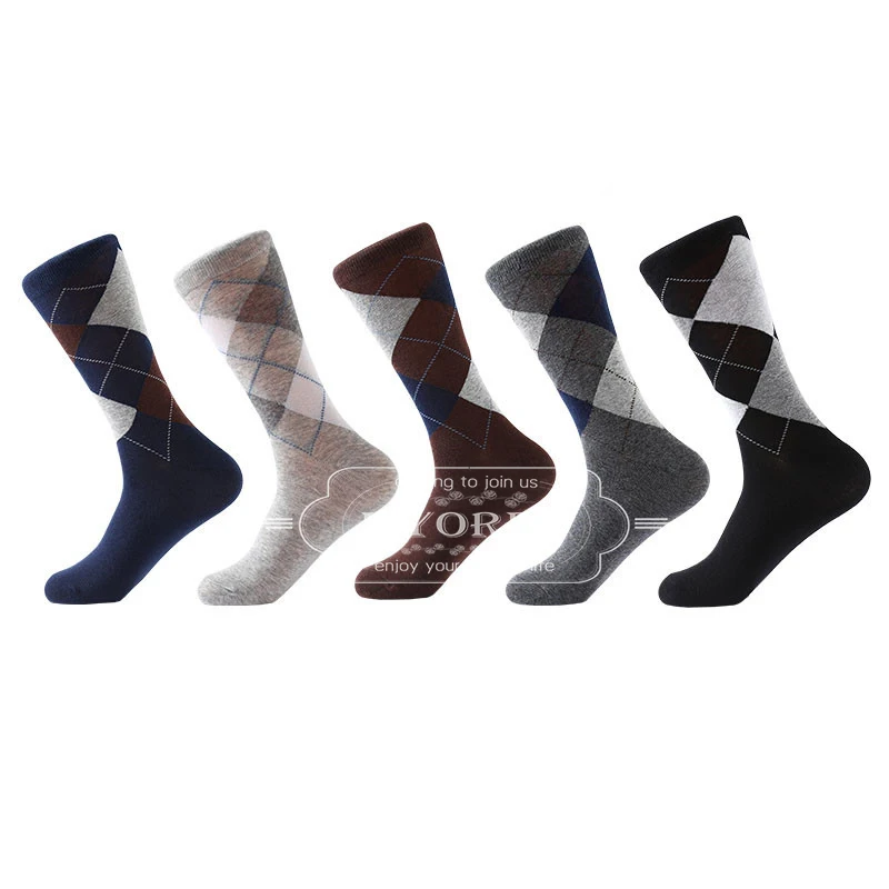 5 pairs of socks MYORED Прямая чесаные хлопковые носки мужские деловые носки для команды Классические однотонные клетчатые носки Calcetines de hombre - Цвет: 5 pairs of socks