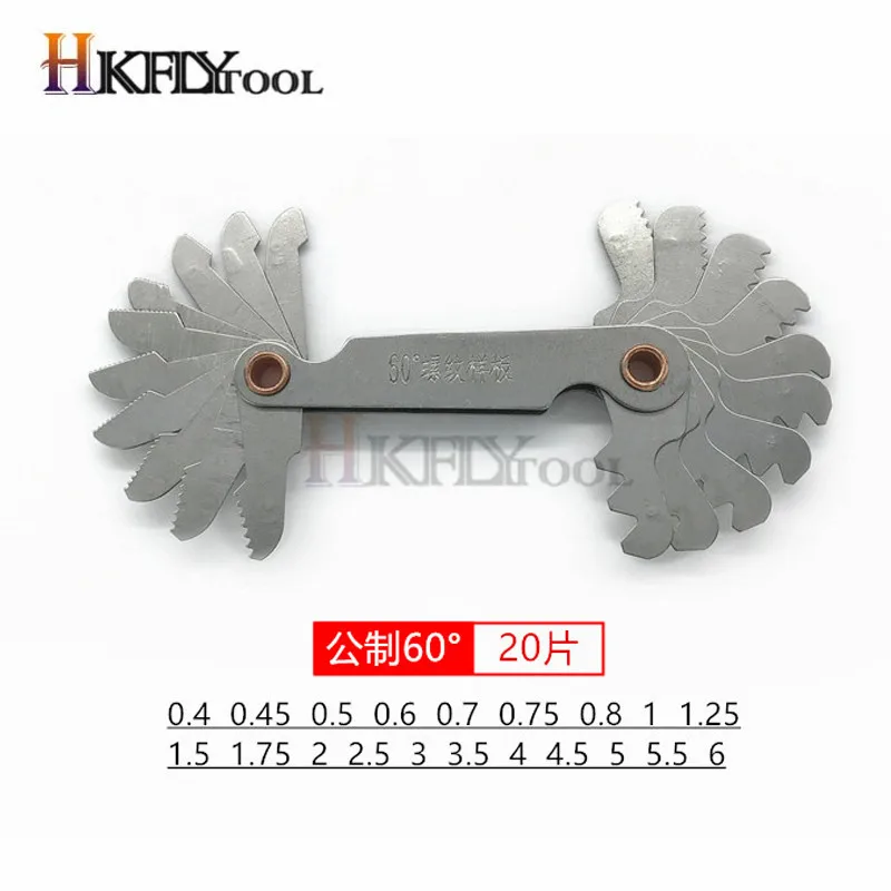 1PC 60 Degree Imperial из нержавеющей стали резьбомер 20 шт./компл. 55 градусов шаг винта с 4-48 лезвиями диапазон для промышленных измерений - Цвет: 1PC 60 Degree