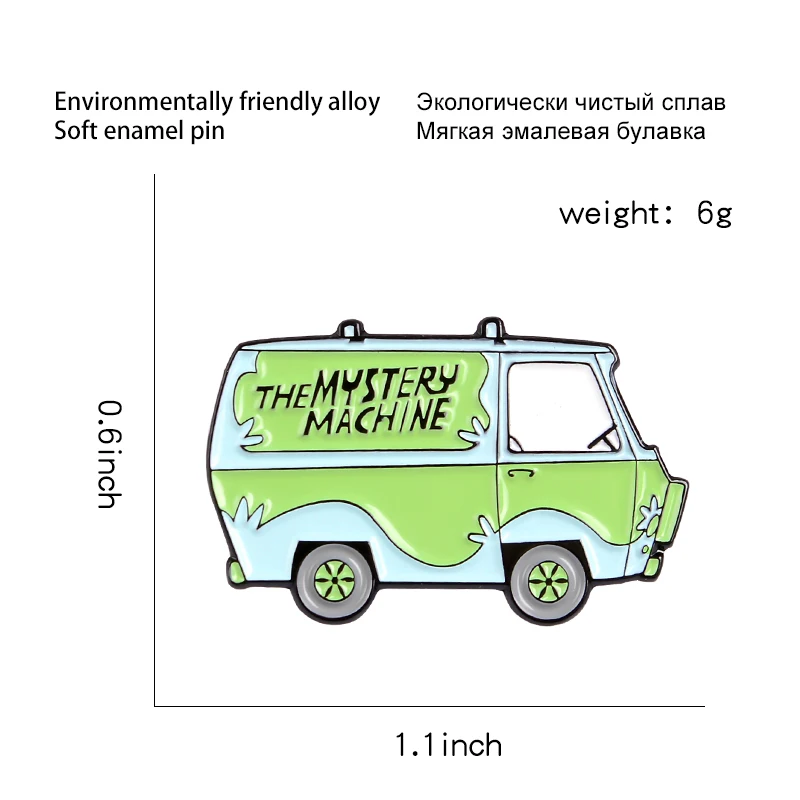 Мультяшные эмалированные булавки для автобуса Scooby загадочная машина Зеленый