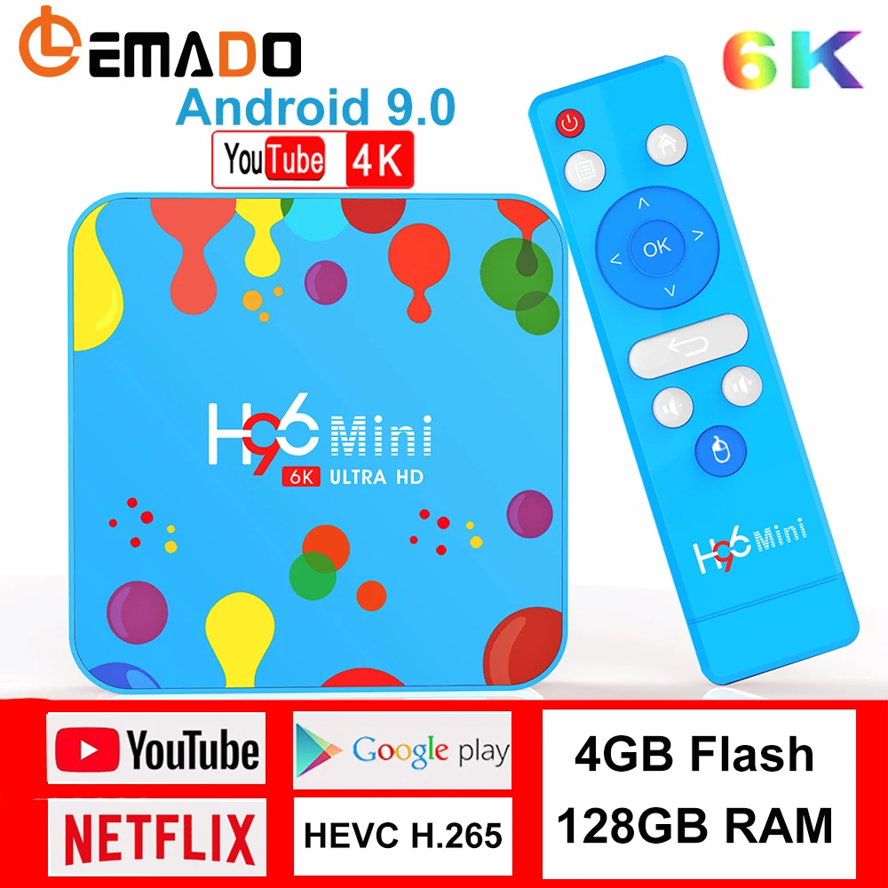 LEMADO H96mini Allwinner H6 Smart tv Box Android 9 0 OS поддержка HDMI2.0 3D wifi 5G 6K Netflix Google Play 4 Гб 128 ГБ