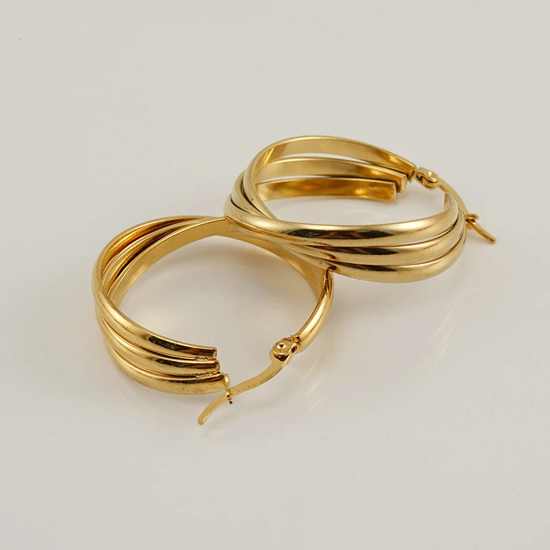 

Fashion Top Quality Smooth Twisted Stainless Steel Hoop Earrings Circle Geometric Gold Drop Pendant Earrings For Women Jewelry